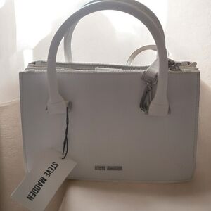 Steve Madden White Leather Satchel with Silver Hardware